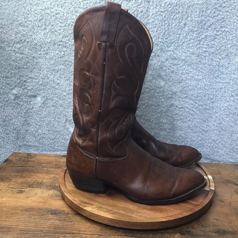 Vintage Tony Lama Western Cowboy Boots Mens 9.5 Brown Leather Rodeo Made In USA
